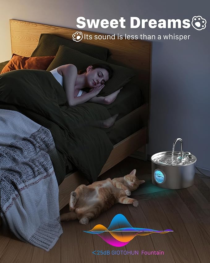 Cat Water Fountain Stainless Steel: Cat Fountain for Drinking - Pet Water Fountain for Cats Inside - 74oz/2.2L Quiet Cats Water Bowl Dispenser - Kitten Drinking Fountains - 6 Filters + 3 Sponges