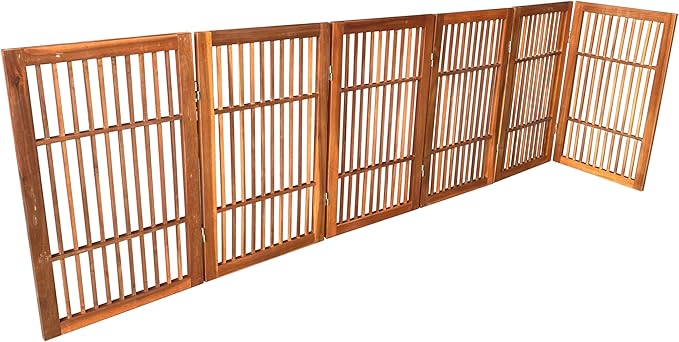 Pet Dog Gate Strong and Durable Freestanding Folding Acacia Hardwood Portable Wooden Fence Indoors or Outdoors by Urnporium (Brown Pet Gate, 6 Panel 30" Tall)