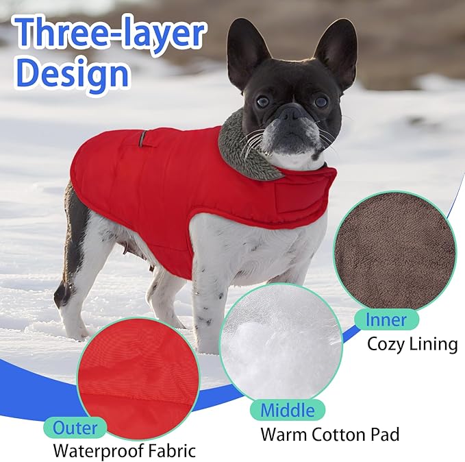 MIGOHI Warm Dog Winter Coat - Winter Dog Jacket, Reflective Windproof Fleece Vest with Leash Hole and Furry Collar