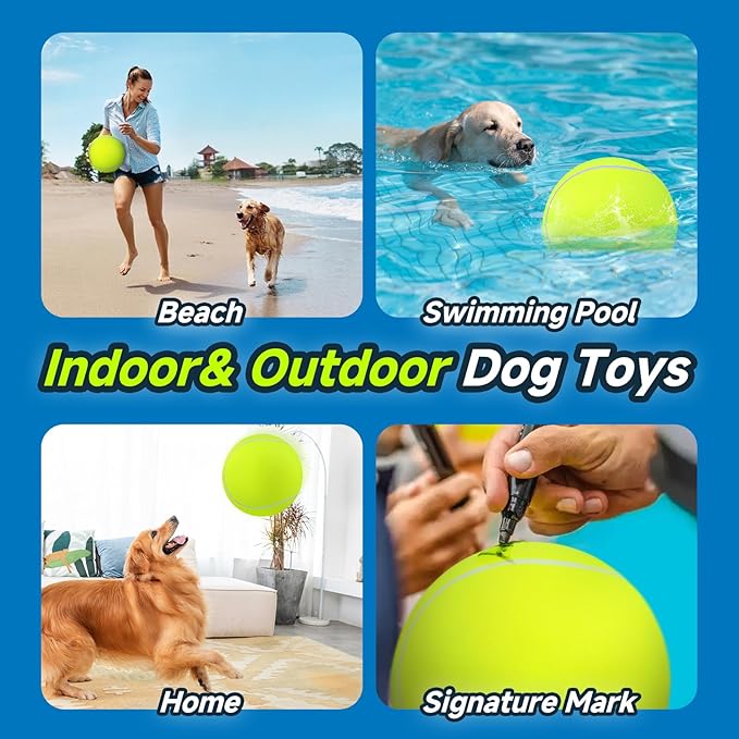 HETOO Giant Tennis Balls for Dogs: 9.5 inch Large Dog Toys- Outdoor Herding Dog Toys Balls- Big Dog Tennis Ball for Small Medium Large Dogs- Pet Toys Birthday Gift- Golden Retriever Gifts- Yellow