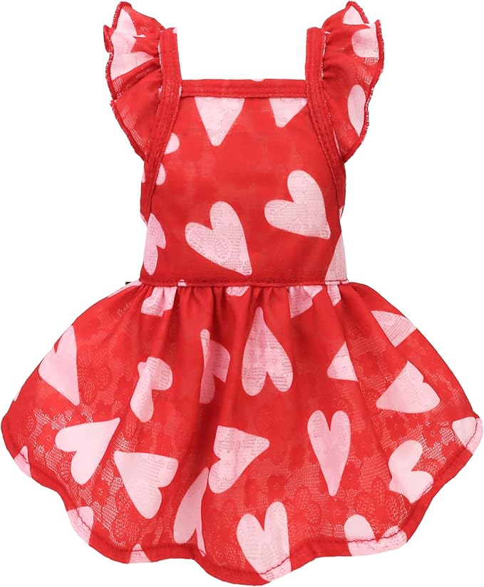 Fitwarm Valentine's Day Sweet Heart Dog Dress, Dog Holiday Outfit, Red, Pink, Medium