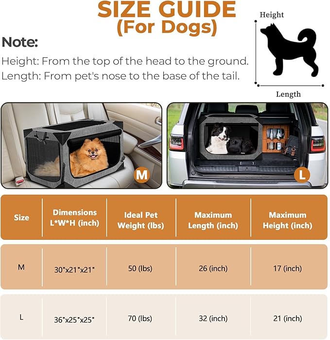 Dog Crate, Collapsible Soft Travel Crate for Large Dogs (3 Year Warranty), Indoor & Outdoor Portable Pet Kennel with Chew-Proof Mesh Window (Dark Gray, 36" L x 25" W x 25" H)