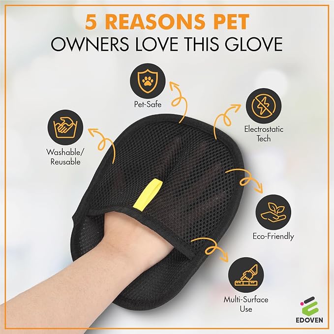 2 Packs Pet Hair Removal Glove – Electrostatic Pet Hair Remover Glove, Reusable Magic Brush Pet Hair Grooming Tool for Cats & Dogs, Furniture, Carpet, Clothing & Car Seat – Black