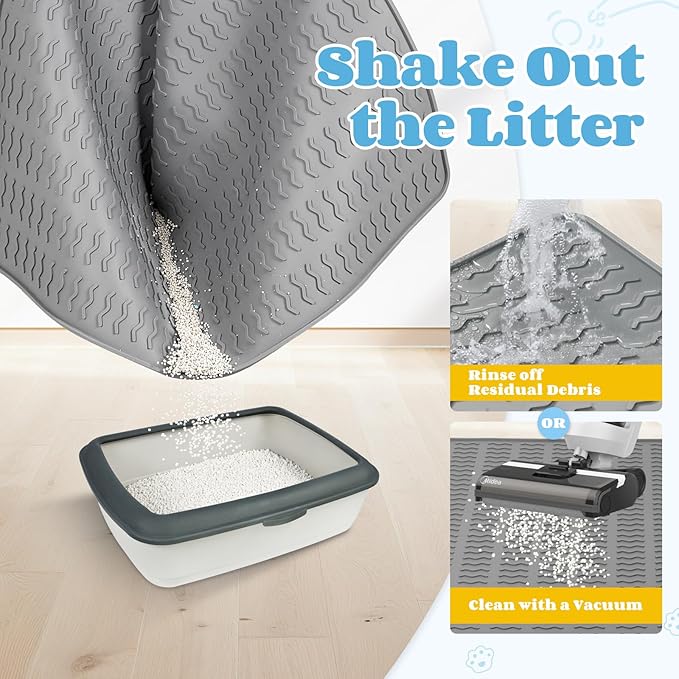 Cat Litter Mat,47x35in Extra Large Litter Mats Silicone,Waterproof Floor Litter Box Mat Indoor,Jumbo Washable Cats Litter Mat Litter Trapping Mat Easy Clean XXL(Grey)