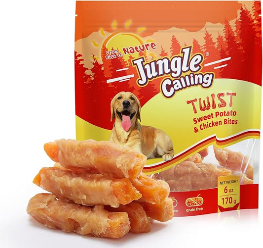 Jungle Calling Dog Treats, Skinless Chicken Wrapped Sweet Potato, Gluten and Grain Free, Chewy Dog Bites for Balanced Nutrition, 6 oz