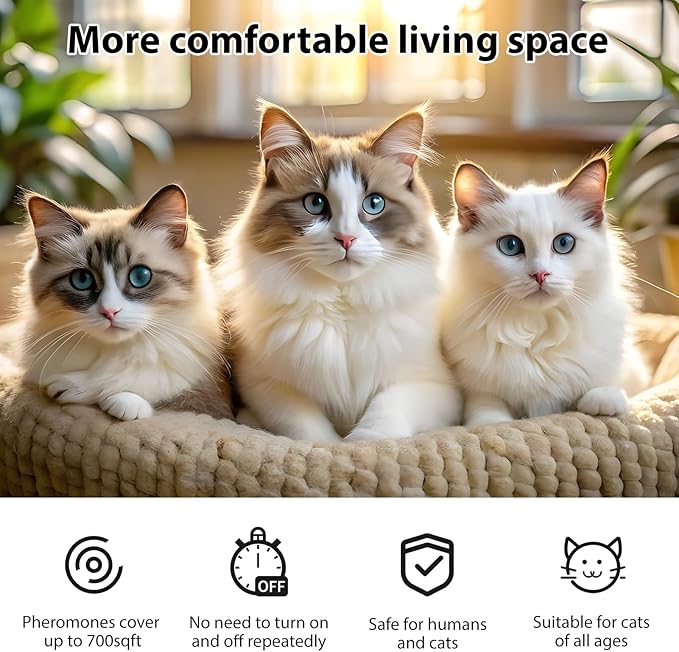 Multi Cat Calming Diffuser Relieve Stress Anxiety Cat Pheromones Calming Diffuser with Timing Function Cat Pheromone Diffuser 3 Pack Pheromones to Reduce Fighting Spraying and Scratching Fits All Cats