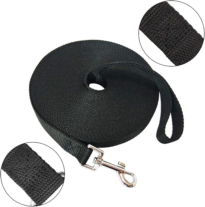 Nylon Training Dog Leash for Small Medium Large Dogs, 15ft 20ft 30ft 50ft Long Leash Dog/Puppy Lead for Obedience Recall Training, Camping (50ft, Black)