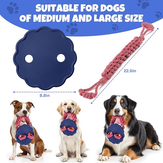 Interactive Dog Frisbee Rope Toy – Tough 2-in-1 Flying Disc & Rope Chew Toy for Medium/Large Dogs, Outdoor Training & Fetching, Blue & Red