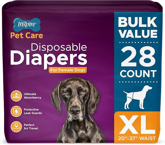 Inspire Pet Care Dog Diapers Female Dogs | Bulk Value Doggie Incontinence, Accidents, for Heat, Pee or Period and Housebreaking (X-Large (28 Count))