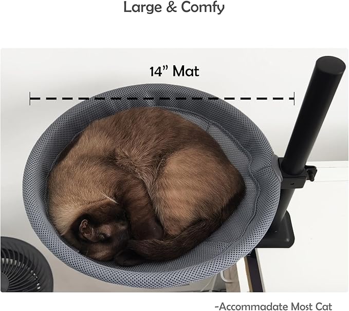Cat Desk Bed - 360° Rotating & Height Adjustable, Cat Bed for Desk with Hammock, Sturdy Cats Bed for Desk with Removable Washable Cover, Supports Up to 50lbs, Perfect for Indoor Cats, Grey