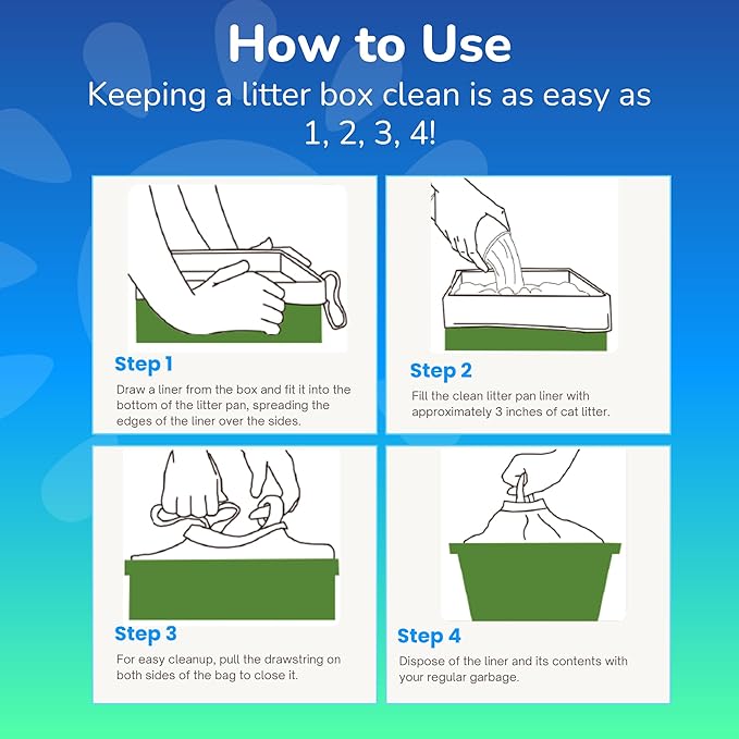 PET N PET Cat Litter Box Liners Bags Jumbo, Heavy Duty Tear Resistant & Drawstring Closure Cat Litter Bags, Waterproof Kitty Box Liners Fits Litterbox Pan Sizes, 36" x 18", 14 Count