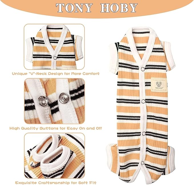 TONY HOBY Male Dog Pajamas, 4 Legged Dog Jumpsuit with Brown Stripe, Dogs Shirt for Small Medium Dogs (Brown, Boy, XS)