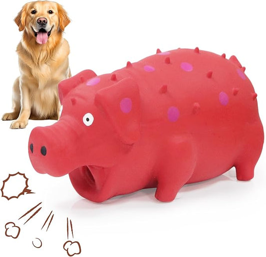 Squeaky Pig Dog Toy That Oinks, Latex Pig 7.3 in Grunting Dog Toys, Durable Dog Chewing Toys for Small Medium Large Dogs(Red, 1 Pcs)