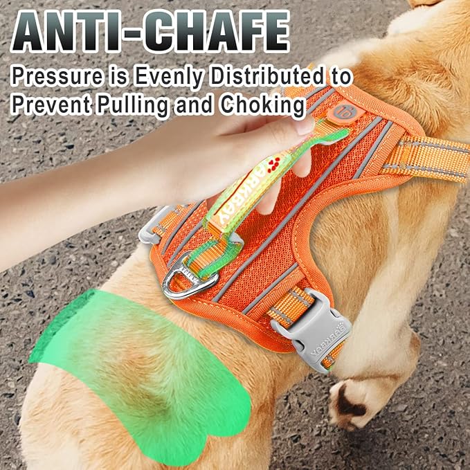 BARKBAY No Pull Dog Harness Large Reflective Dog Harness with Front Clip and Easy Control Handle for Walking Training Running with ID tag Pocket(Orange,M)