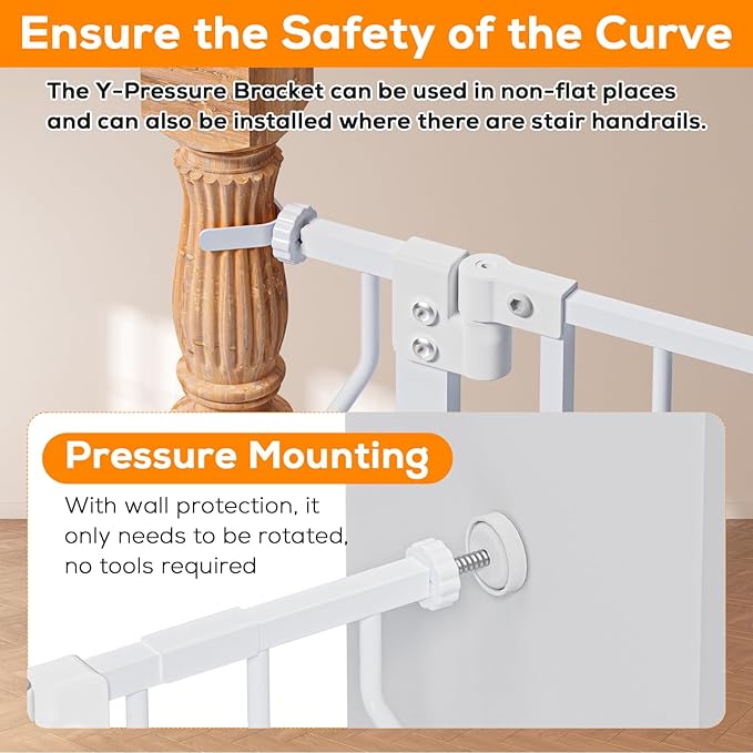 29-62" Baby Gate for Stairs, Baby Safety Essentials, Auto Close Gate for Doorways, Easy Install Pressure Mounted Dog Gate Indoor, Pet Gates for Dogs, White