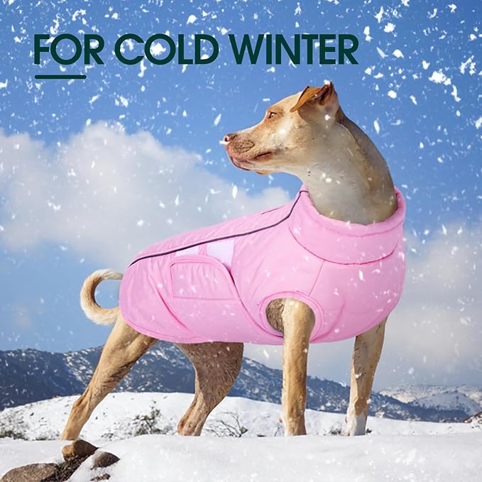 Kuoser Dog Jacket, Warm Dog Coats for Small Dogs, Reflective Doggie Winter Jacket Cold Weather Pet Coats with Leash Hole, Winter Coat Apparel for Yorkie Chihuahua, Pink XS