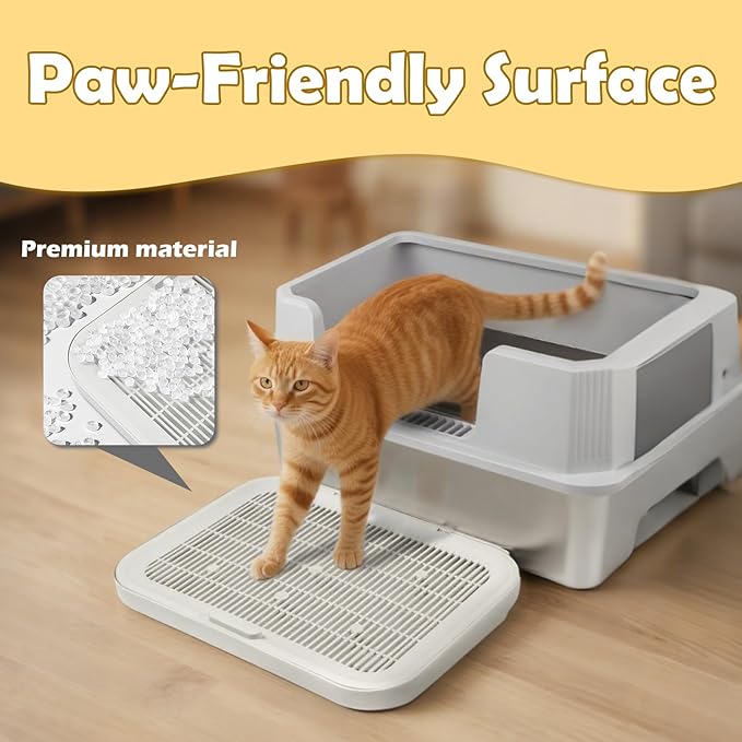 Elevated Cat Litter Mat Litter Box Mat with a Flip-top Lid,Double-Layer Kitty Trapping Mats for Floor,Cat Trapping Pad with Non-Slip Base,Durable,Waterproof,Washable,Easy to Clean (Grey)