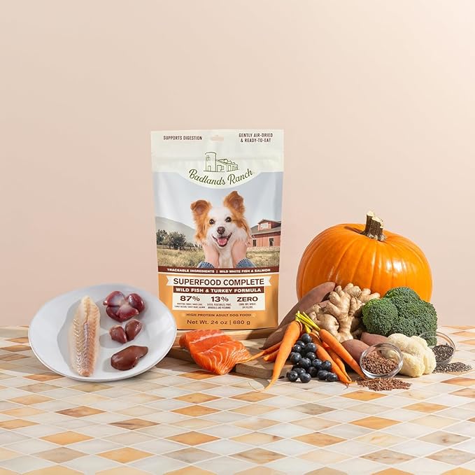 by Katherine Heigl- Superfood Complete, Air-Dried Adult Dog Food - High Protein, Zero Fillers, Superfood Nutrition (64 Ounce (Pack of 2), Fish & Turkey)