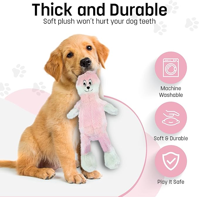 FGA MARKETPLACE Pink Rabbit Dog Toy Flat NO Stuffing NO Squeak, Funny Style Will Entertain Your Pet for Hours, Recommended for Small and Medium Dog 21 INCH Long