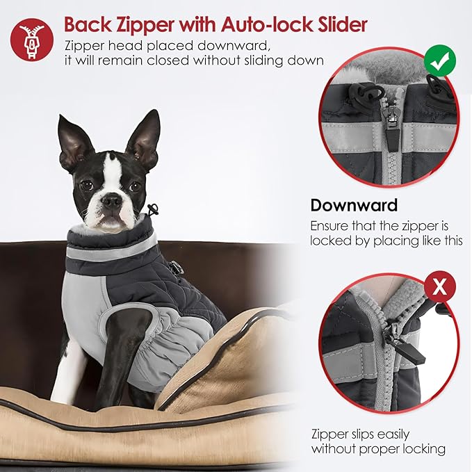 AOFITEE Dog Coat, Warm Dog Winter Coat for Large Dogs, Reflective Turtleneck Dogs Jacket with Harness Built in, Waterproof Windproof Pet Puffer Jacket Fleece Vest for Cold Weather, Grey XXXL