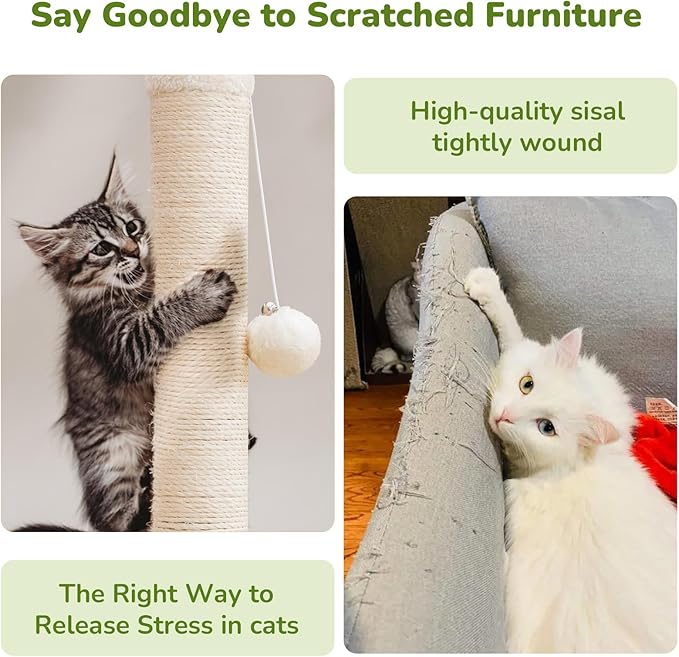 Cat Scratching Post for Kitten, 23in Tall Cute Small Cat Scratching Post with Premium Sisal Rope and Dangling Cat Toy Balls (White