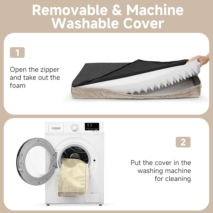 OhGeni Orthopedic Waterproof & Machine Washable Dog Bed for Small Medium Pets, Suitable for Crates, Cat Mat with 25D Egg Crate Foam, Removable Cover, 30 Inches(Khaki)