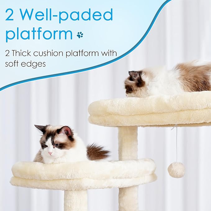 Hey-brother Cat Tree, 74 inches Multi-Level XL Large Cat Tower for Indoor Cats with Three Cat Condos, Two Large Top Decks and Cat Hairbrushfor Kittens, Cats and Pets, Beige MPJ035-MM