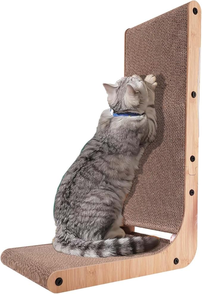 L Shape Cat Scratcher, 23.6 Inch Cat Scratchers for Indoor Cats, Protecting Furniture Cat Scratch Pad, Cardboard Cat Scratching with Ball Toy