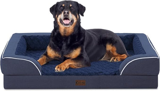 Orthopedic XL Dog Beds, Waterproof Memory Foam Big Pet Bed for Extra Large Sized Dogs 45x35Inch, Non-Slip Bottom and Egg-Crate Foam Dog Couch Bed with Washable Removable Cover, Navy Blue
