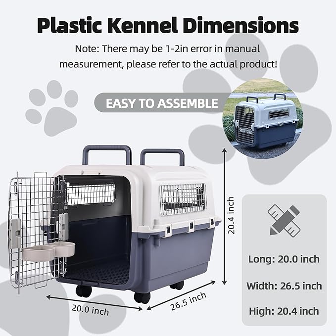Elevon Plastic Kennels, Plastic Dog Crate, Airline Approved Pet Carrier for Dogs and Cats Longer Traveling, M