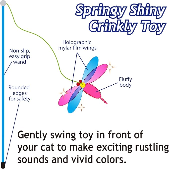 NECOICHI Crinkly Critters Cat Feather Teaser Interactive Wand Toy No.1 Selling Cat Toy in Japan