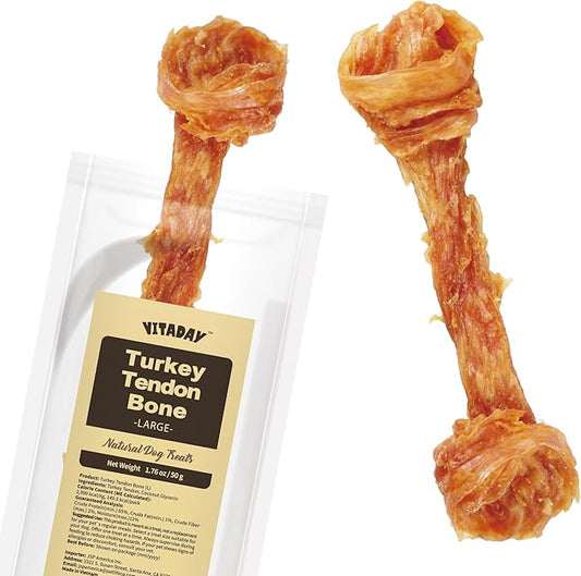 Turkey Tendon Bone (L) 1 Unit per Pack, 100% Natural, USA-Sourced Turkey Tendon, High-Protein, Low-Fat, Long-Lasting Dog Chew, Rawhide Alternative, Hypoallergenic Puppy & Dog Treats
