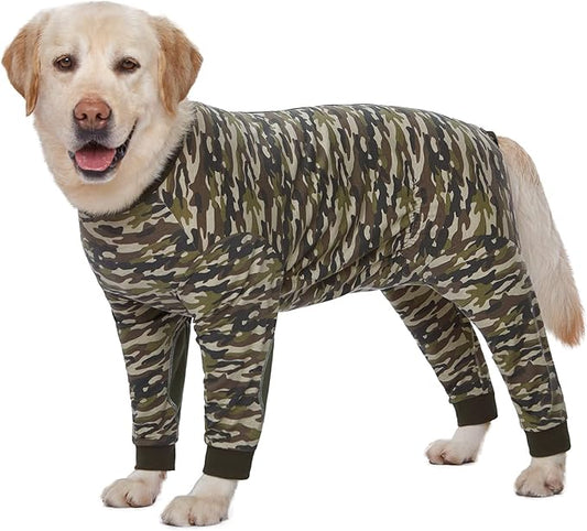 Yeapeeto Dog Onesie Surgery Recovery Suit for Large Medium Bodysuit Dogs Pajamas PJS Full Body for Shedding, Prevent Licking, Wound Protection, Cone Alternative (4XL, Camo)