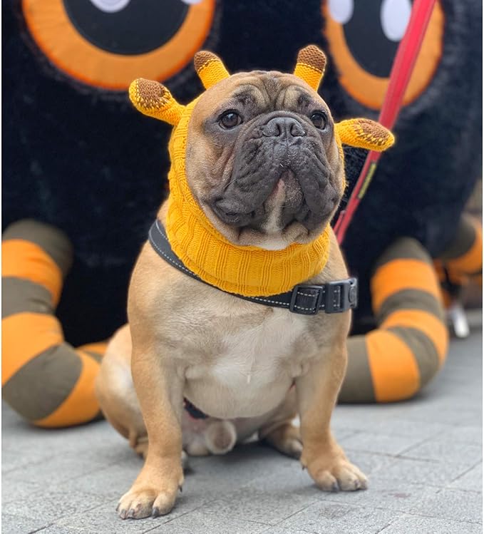 iChoue Dog Costume Ear Muffs Calming Hoodie Anxiety Relief Band Noise Canceling Headband Ear Protection Cover Force Drying Grooming Tool Knitted Snood Hood - Yellow Giraffe, Medium