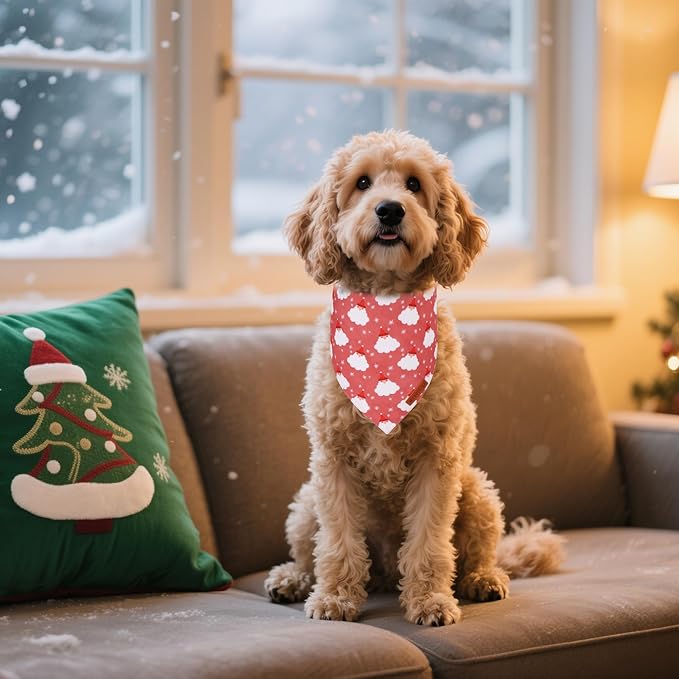 ADOGGYGO Dog Bandana Christmas Pet Scarf Bib Kerchief, Premium Durable Fabric, Red Green Santa Snowman Christmas Bandanas for Small Dogs (Small)