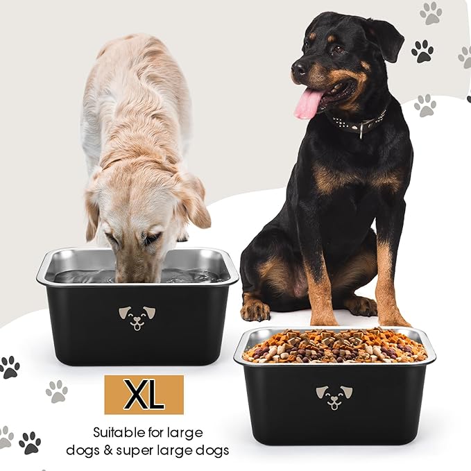 Sweetude 4 Pcs Stainless Steel Dog Bowls Bulk High Capacity Metal Dogs Food and Water Bowls for Large Dogs Pets(Black,2.64 Gallon)