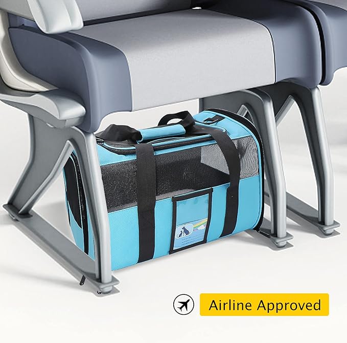 Refrze Pet Carrier Airline Approved, Cat Carriers for Medium Cats Small Cats, Soft Dog Carriers for Small Medium Dogs, TSA Approved Pet Carrier for Cat Dogs of 15 Lbs, Puppy Carrier,Blue