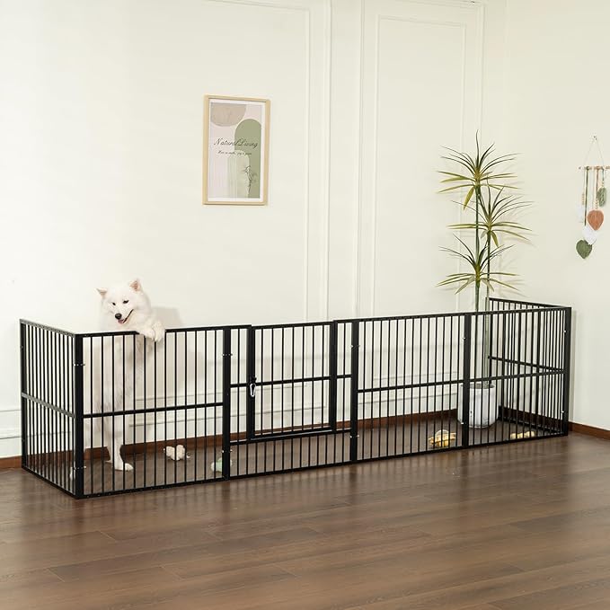 Dog Playpen - 32" Height Dog Pen, Heavy Duty Puppy Pen with Door, Safe & Sturdy, Easy Assemble for Indoor/Outdoor Pet Playpen (12 Panels with Door, Black)
