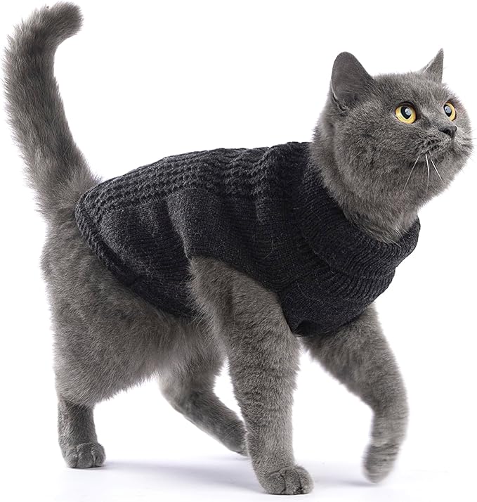Stretchy Cat Sweater - 17 Colors & 6 Sizes | Snug Winter-Ready Knit for Boy/Girl Cats & Kittens(Dark Gray, X-Small)