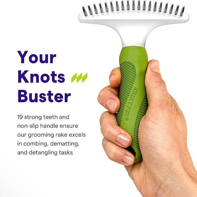 Dematting Comb for Dogs & Cats - Pet Grooming Rake for Removing Matted Hair from Under Coat, Shedding Control Tool - Non-Scratch Detangler & Undercoat Fur Remover - Ebook Guide