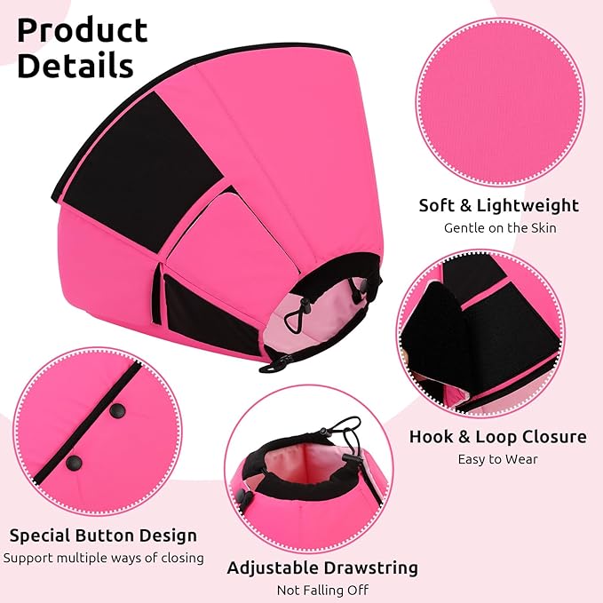 Queenmore Dog Cones for Small Dogs, Soft Cone for Dogs After Surgery, Adjustable Comfy Cone for Dogs & Cats, Comfortable Pet Cone After Surgery for Wound Healing, Pink S