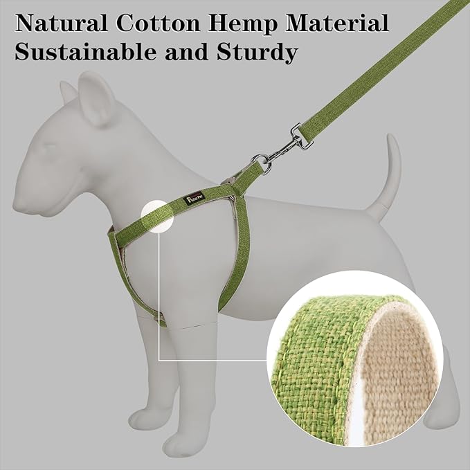 Plutus Pet Cotton Hemp Step in Dog Harness, Sustainable, Lightweight and Escape-Proof, Quick Fit Dog Harness for Puppy Small Medium and Large Dogs, Green, L