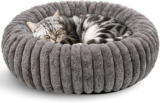 Cat Bed Round, Washable Calming Pet Bed, Ultra Soft Puppy Bed for Small Dogs with Non-Slip Bottom (20×20inch, Grey)