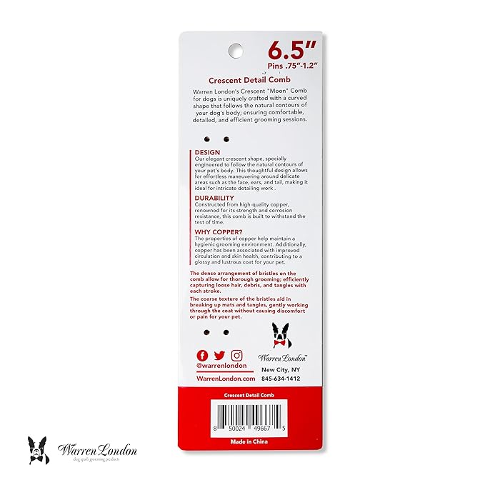 Warren London Copper Crescent Comb 6.5 inches – Premium Dog Grooming Comb for Professional-Quality Results Comfort Control Durability and Detail