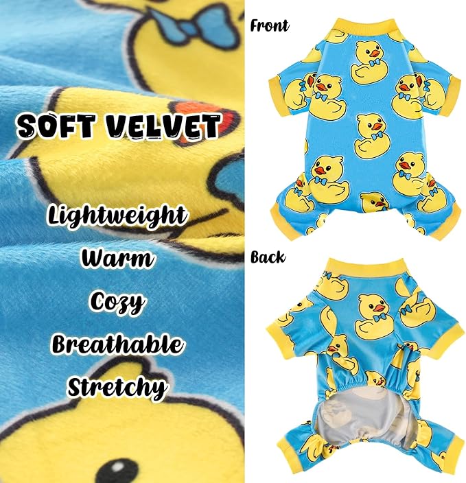Dog Pajamas Soft Lightweight Dog Onesies Outfit Clothes for Small Medium Large Puppy Pjs for Pet Boys Girls Dogs Cats (S (Back: 10",Chest: 14", Neck: 9.5"), Yellow Duck)