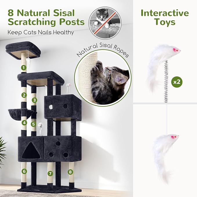 Globlazer Extra Large Cat Tower, 81-inch Tall Cat Tree for Big Cats 20 lbs, XXL Heavy Duty Cat Scratching Tower for Indoor Adult Cats with 3 Cat Condos, 8 Scratching Posts, F81, Dark Grey