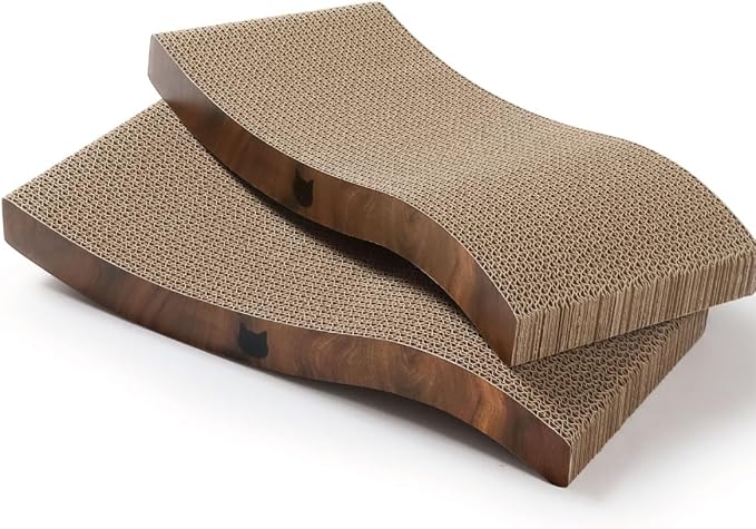 Reversible Wave Cat Scratcher for Indoor Cats - Cat Scratching Board, Horizontal Cat Scratch Pad Lounger with Reversible Usability and Extra Comfort for Lounge(2Pack, Dark Cherry)