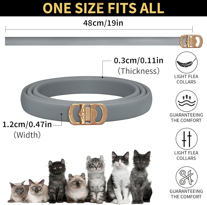 YOTANGO 4 Pack Flea Collar for Cats, 32 Months Flea and Tick Prevention for Cats, Waterproof Cat Flea Collar, Cat Flea and Tick Treatment, Adjustable Flea and Tick Collar for Cats Kittens-Black&Gray