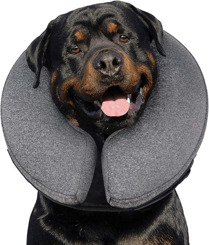 MIDOG Inflatable Dog Cone Alternative for After Surgery - Soft Protective Donut Collar Prevents Licking & Allows Eating, Comfortable Recovery E-Collar Alternative for Small Medium Large Dogs (Gray,XL)