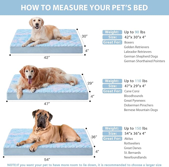 WNPETHOME Orthopedic Large Dog Bed, Extra Large Waterproof Dog Bed with Removable Washable Cover & Anti-Slip Bottom,Egg Crate Foam Pet Bed Mat,Soft Rose Plush Pet Crate Mat